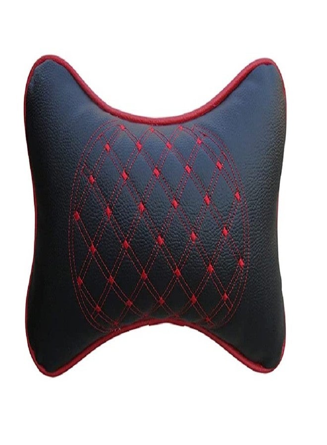 Aksmit Car Neck Rest Pillow/Cushion Durable Diamond Headrest, Breathable Neck Support, Long Drives Car Seat Accessory, SUVs, Trucks, Sedans, All Vehicles Compatible Black/Red - Set of 2 Pieces - Image 1